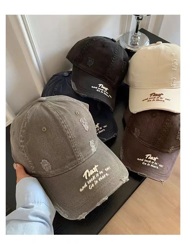 Women Distressed Cap Brown Spring Letter Embroidery — feature 10
