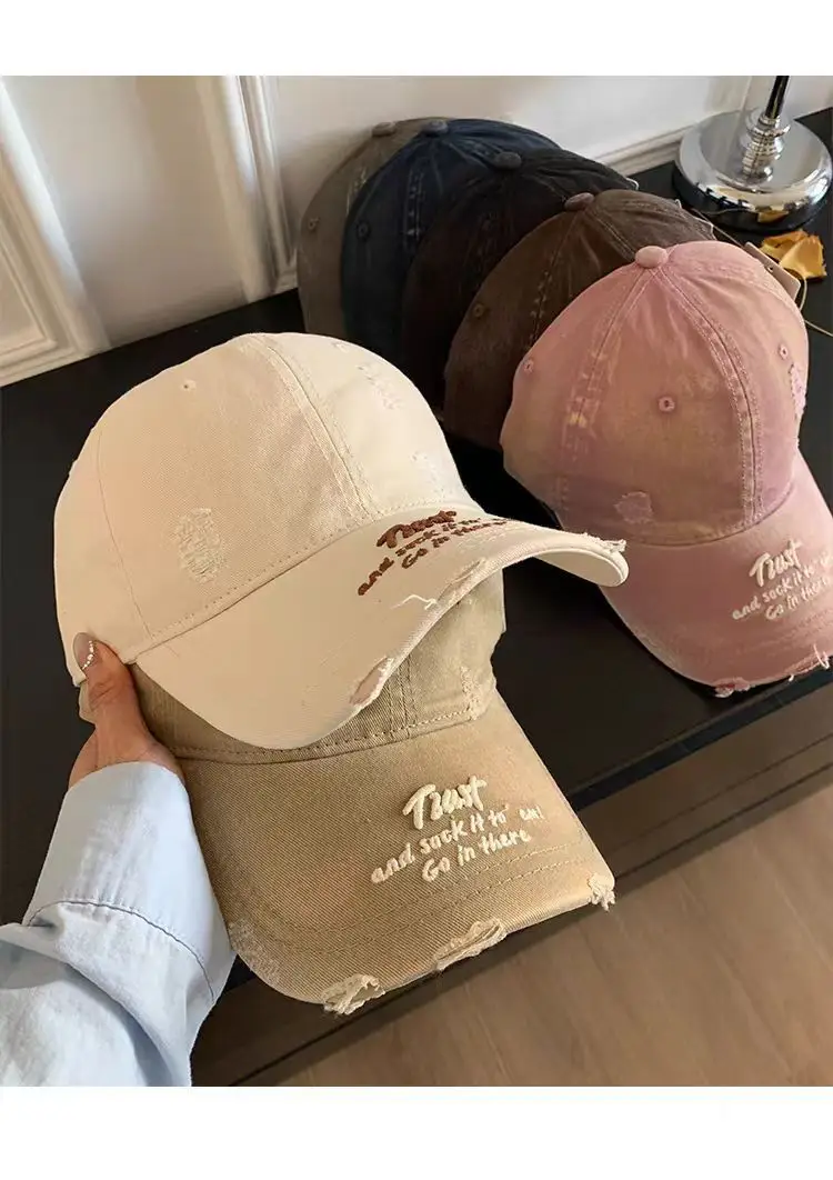 Women Distressed Cap Brown Spring Letter Embroidery — feature 11