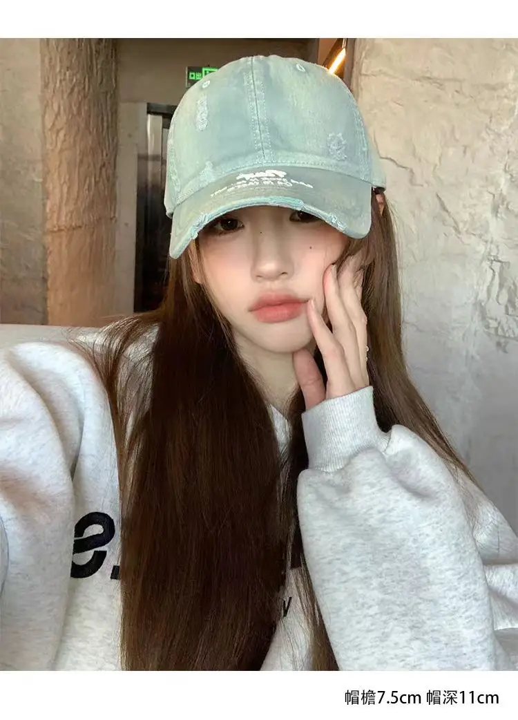 Women Distressed Cap Brown Spring Letter Embroidery — feature 4