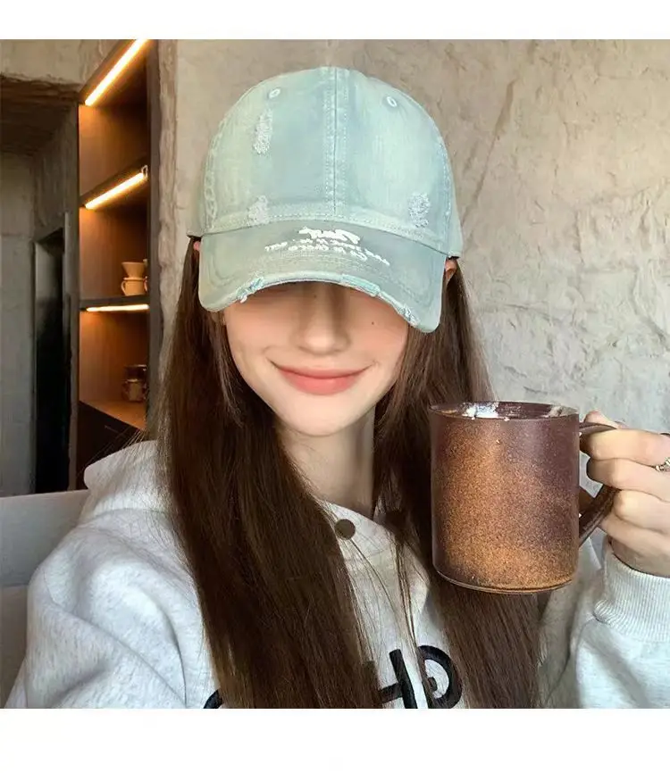 Women Distressed Cap Brown Spring Letter Embroidery — feature 5