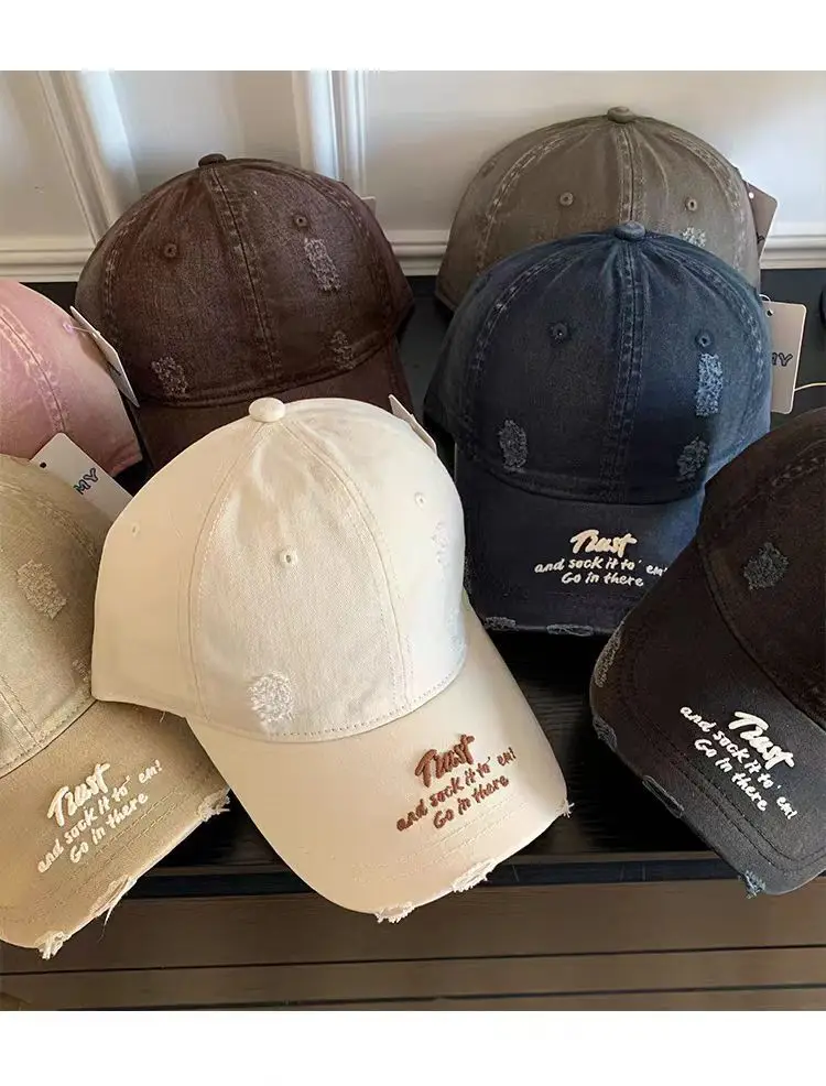 Women Distressed Cap Brown Spring Letter Embroidery — feature 8