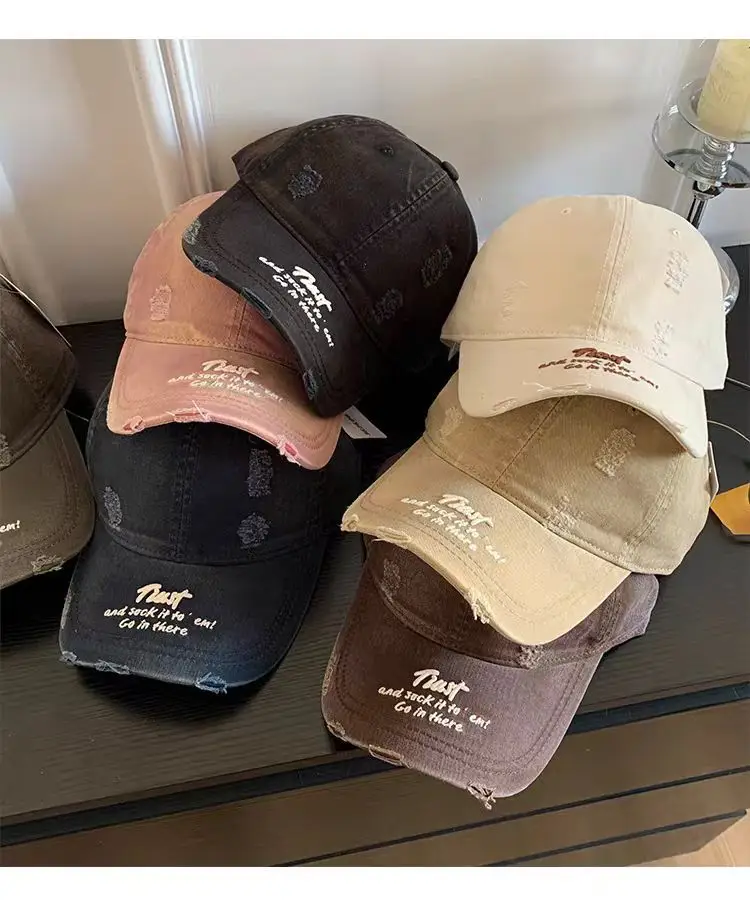 Women Distressed Cap Brown Spring Letter Embroidery — feature 9