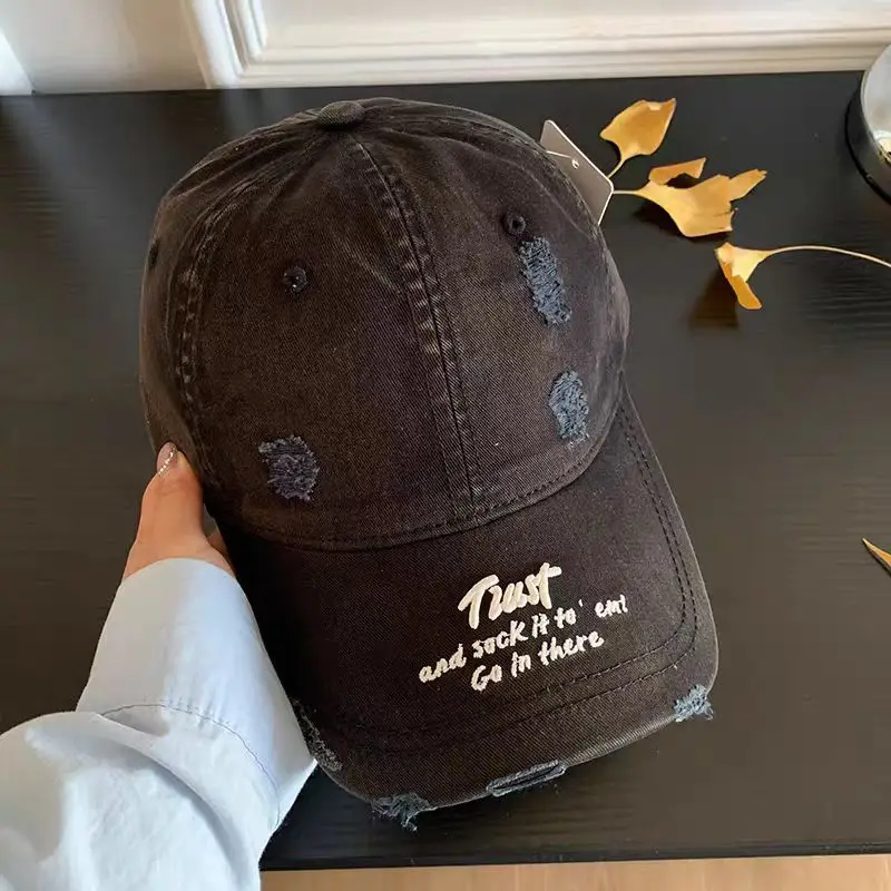 Women Distressed Cap Brown Spring Letter Embroidery - Image 2