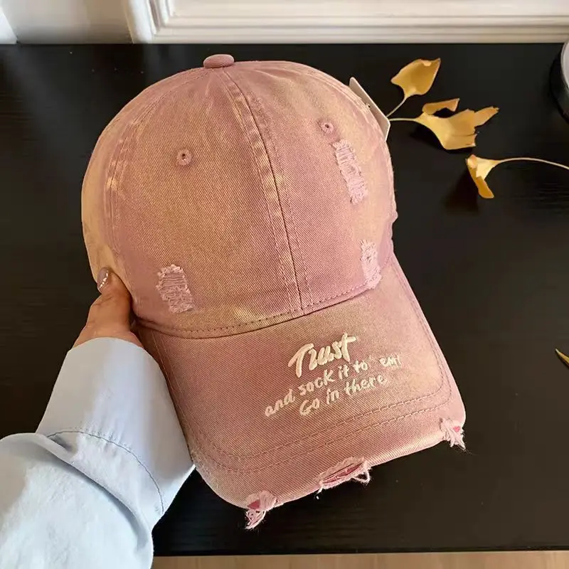 Women Distressed Cap Brown Spring Letter Embroidery - Image 3