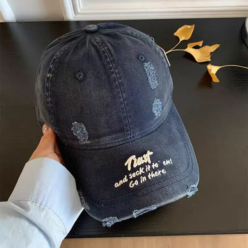 Women Distressed Cap Brown Spring Letter Embroidery - Image 5