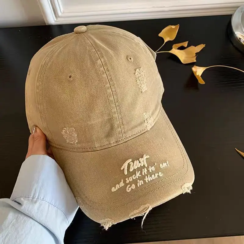 Women Distressed Cap Brown Spring Letter Embroidery - Image 6