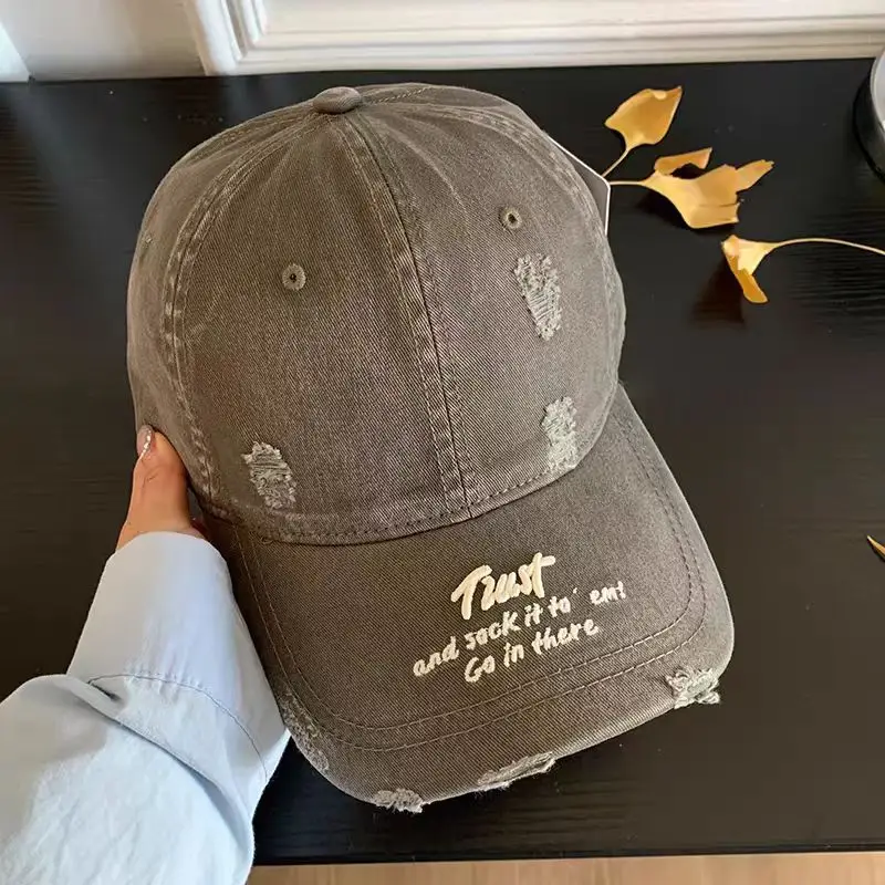 Women Distressed Cap Brown Spring Letter Embroidery - Image 8