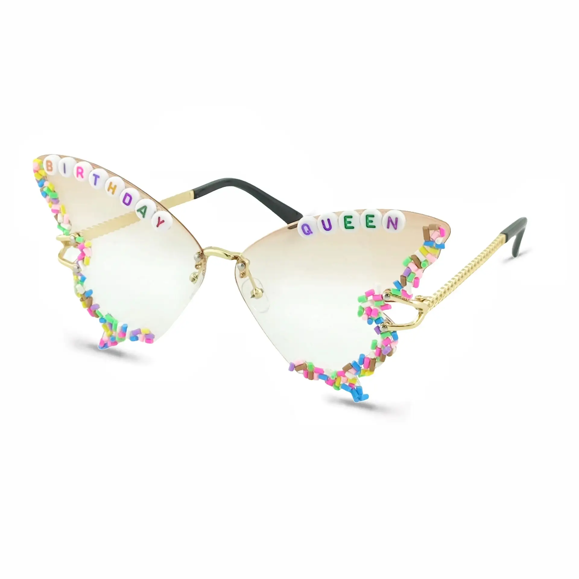 Women Butterfly Sunglasses with Color Gradient & Beads - Image 6