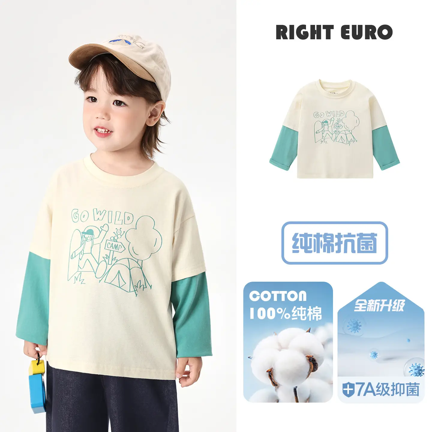 Right European Boys Pure Cotton Long Sleeve T-Shirt Autumn Kidsren 2025