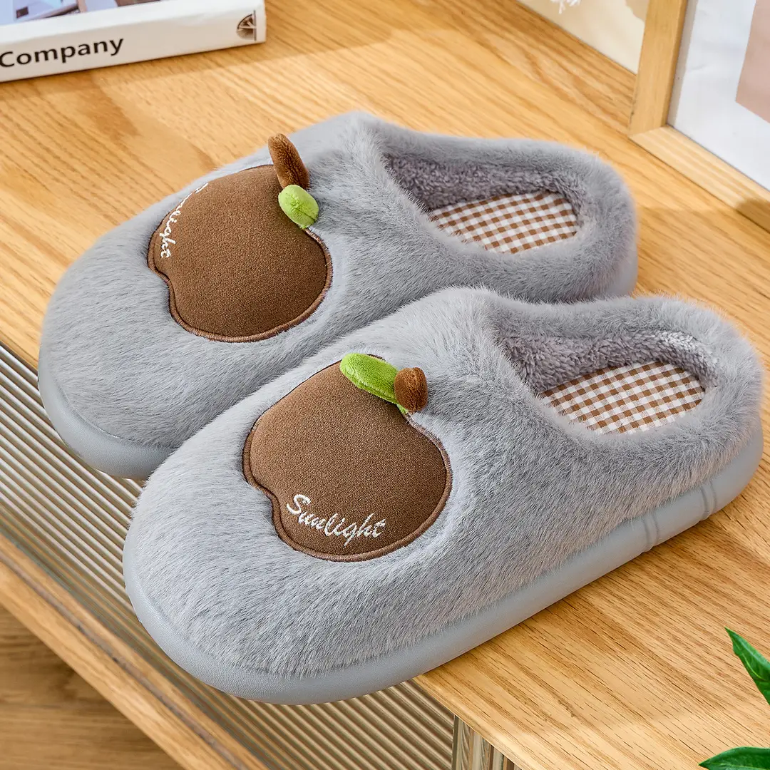 Apple Cotton Slippers for Women 2025 Autumn and Winter New Indoor Home Fleece-Lined Warm Couple Thick-Soled Plush Cotton Shoes for Men