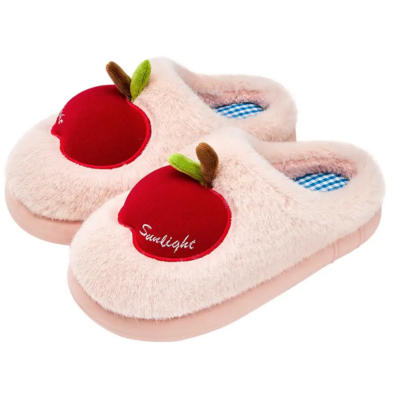 Apple Cotton Slippers for Women 2025 Autumn and Winter New Indoor Home Fleece-Lined Warm Couple Thick-Soled Plush Cotton Shoes for Men