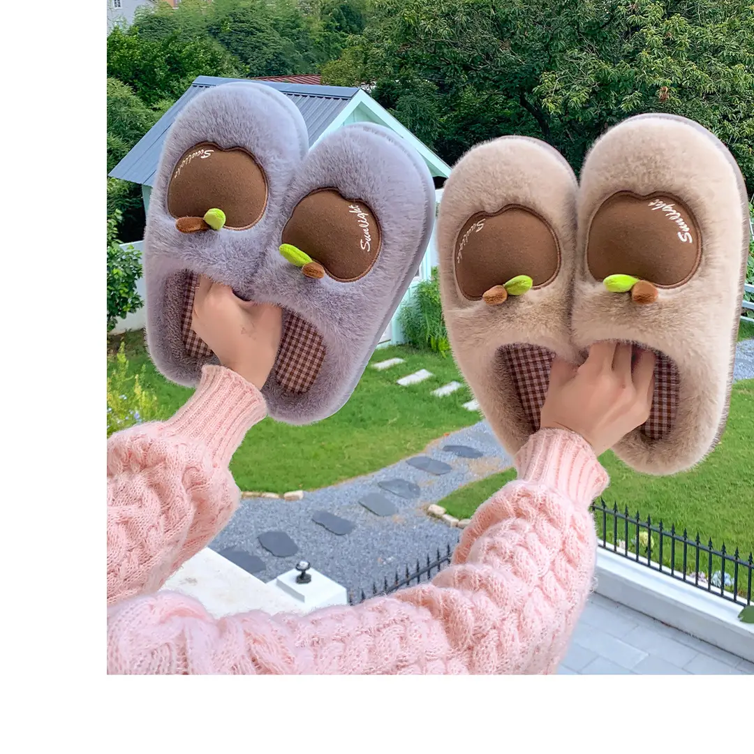 Apple Cotton Slippers for Women 2025 Autumn and Winter New Indoor Home Fleece-Lined Warm Couple Thick-Soled Plush Cotton Shoes for Men — feature 21