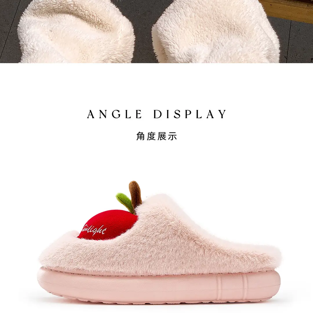 Apple Cotton Slippers for Women 2025 Autumn and Winter New Indoor Home Fleece-Lined Warm Couple Thick-Soled Plush Cotton Shoes for Men — feature 23