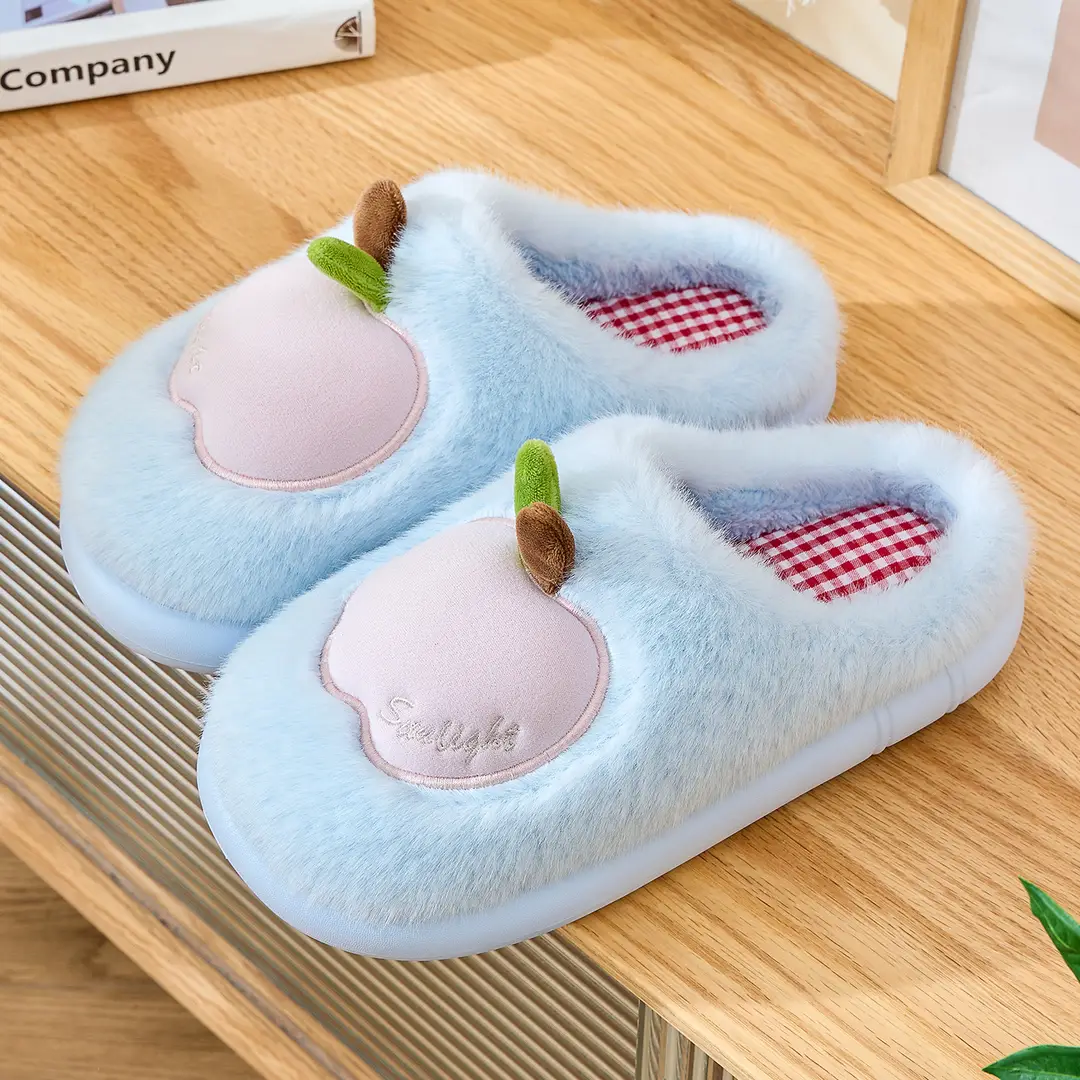 Apple Cotton Slippers for Women 2025 Autumn and Winter New Indoor Home Fleece-Lined Warm Couple Thick-Soled Plush Cotton Shoes for Men