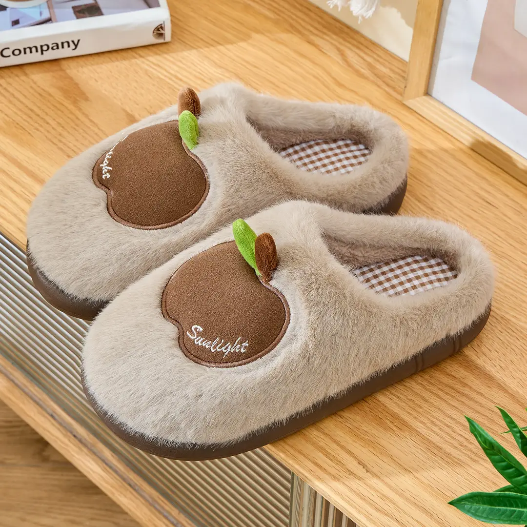 Apple Cotton Slippers for Women 2025 Autumn and Winter New Indoor Home Fleece-Lined Warm Couple Thick-Soled Plush Cotton Shoes for Men
