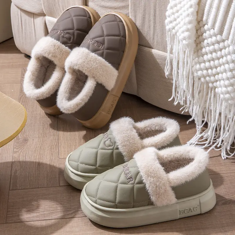 Pu Bag Heel Cotton Slippers for Women, Winter Couple Home Use, Outdoor Wear, Non-Slip, Plush, Warm, Thick-Soled Cotton Shoes for Men, Autumn - Image 9