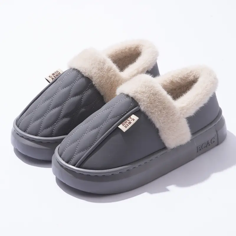 Pu Bag Heel Cotton Slippers for Women, Winter Couple Home Use, Outdoor Wear, Non-Slip, Plush, Warm, Thick-Soled Cotton Shoes for Men, Autumn - Image 3