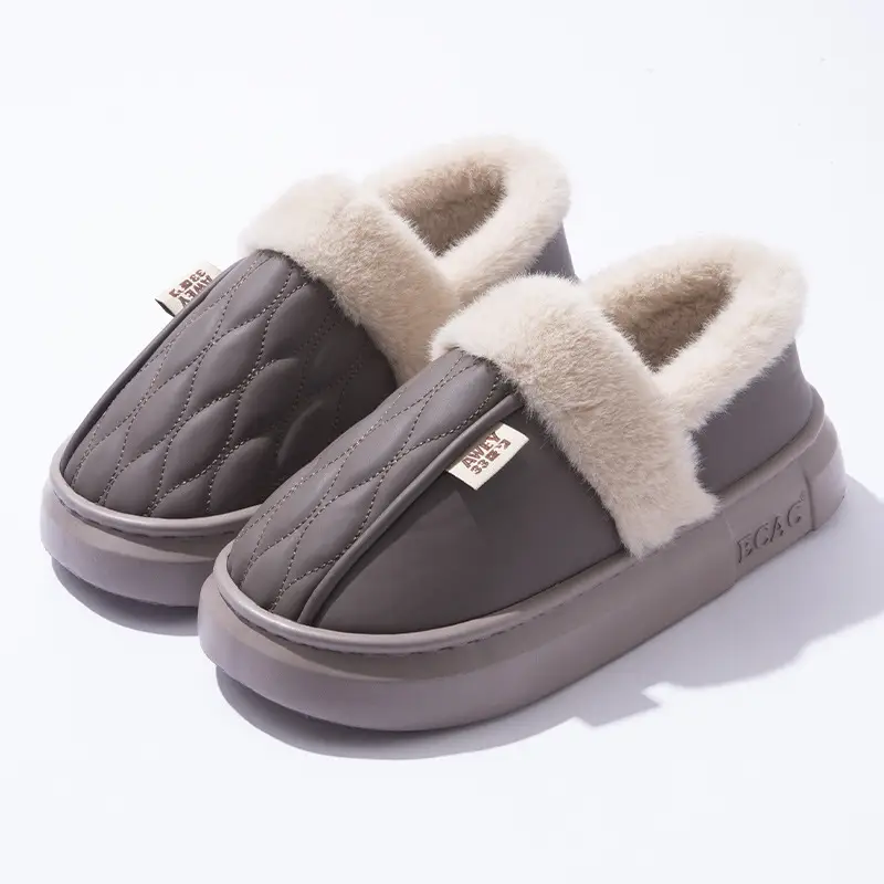 Pu Bag Heel Cotton Slippers for Women, Winter Couple Home Use, Outdoor Wear, Non-Slip, Plush, Warm, Thick-Soled Cotton Shoes for Men, Autumn - Image 4