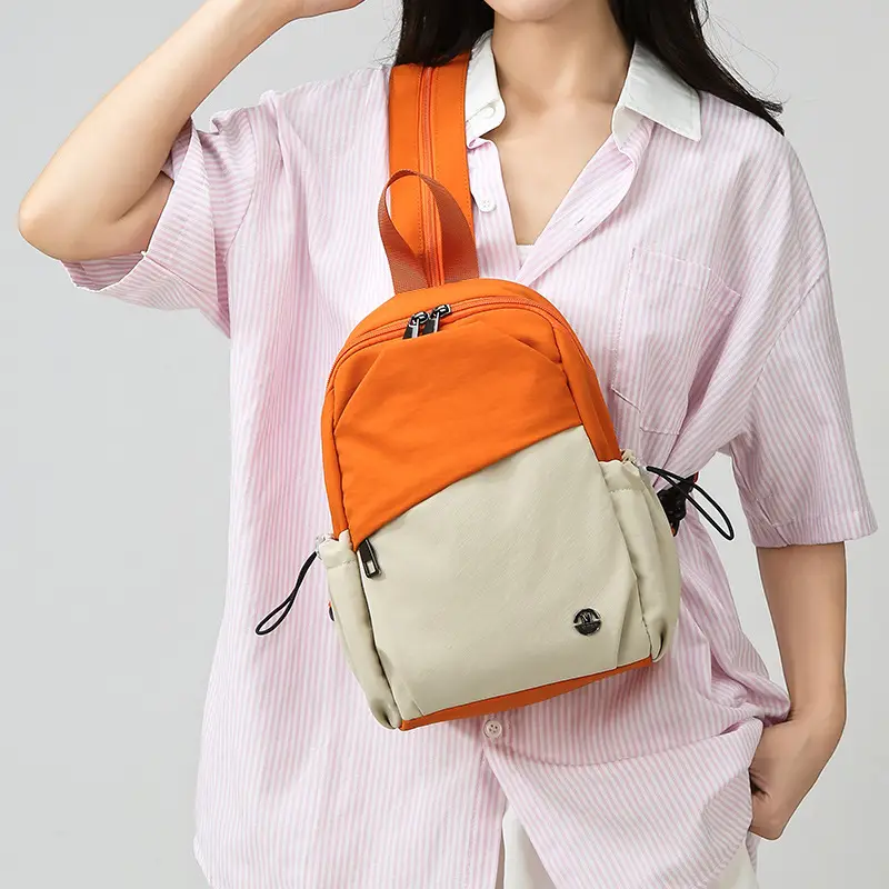 Women's Color-Blocking Crossbody Backpack Orange Black - Image 7