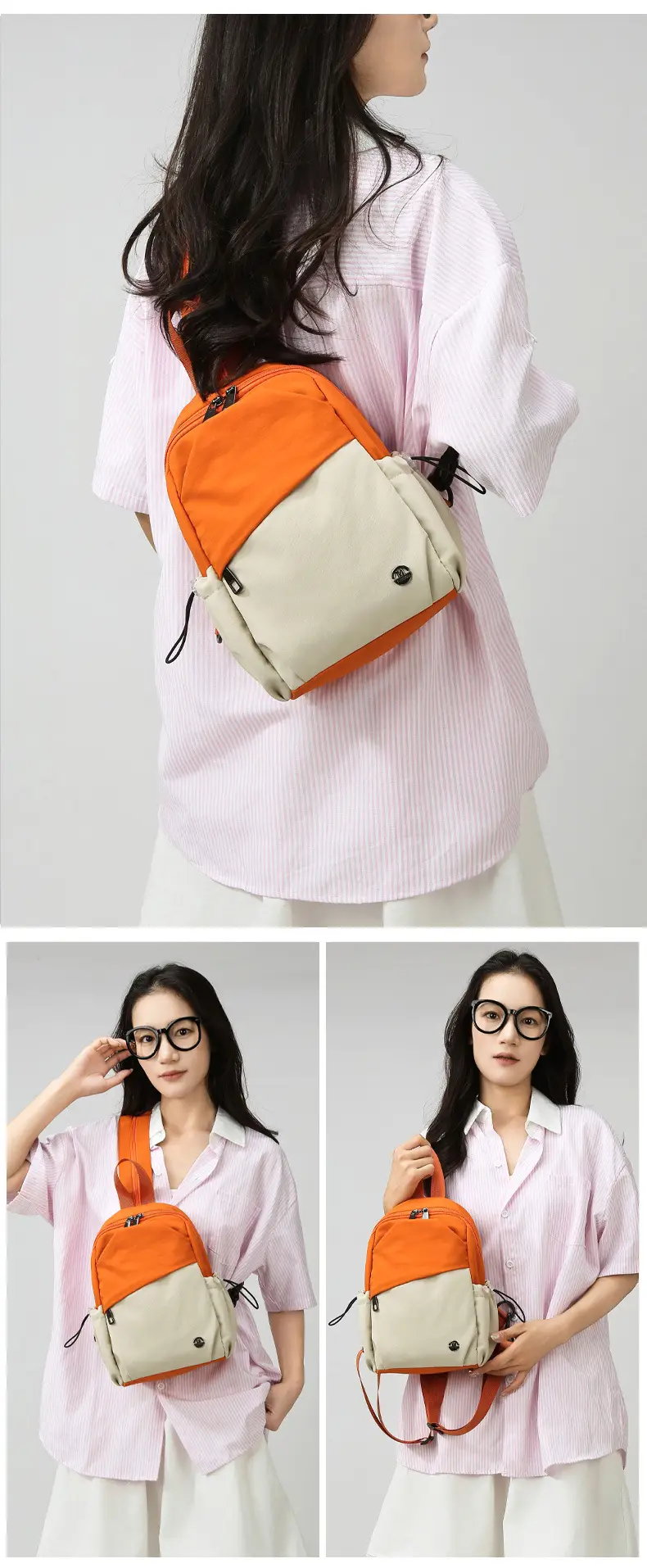 Women's Color-Blocking Crossbody Backpack Orange Black — feature 39