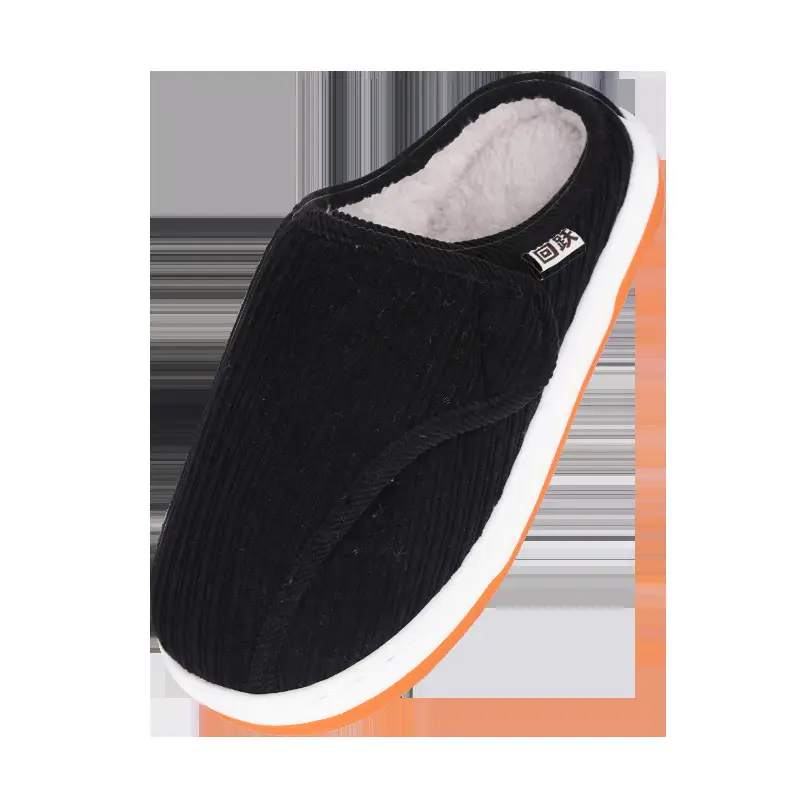 Men Warm Winter Slippers Black Fleece Lining Non-Slip - Image 5