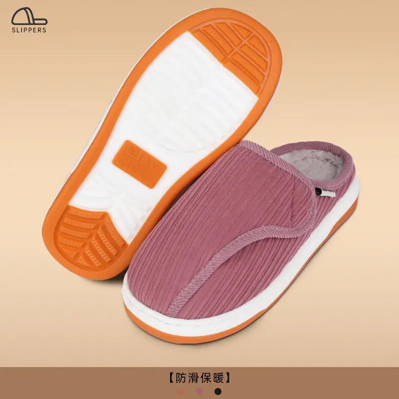 Men Warm Winter Slippers Black Fleece Lining Non-Slip - Image 3