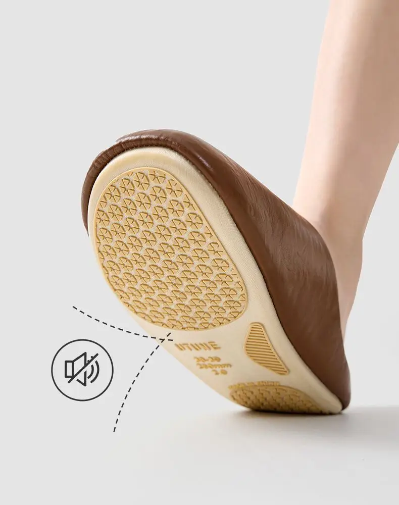 Women Winter Silent Pu Leather Slippers Brown Beige — feature 10