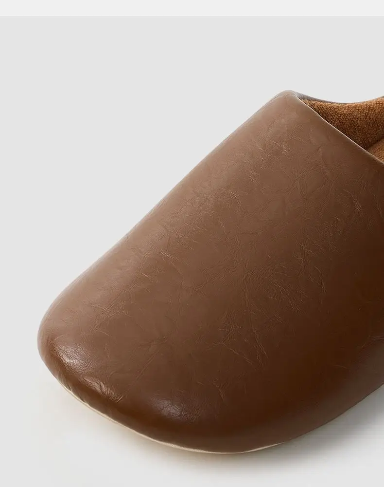 Women Winter Silent Pu Leather Slippers Brown Beige — feature 7