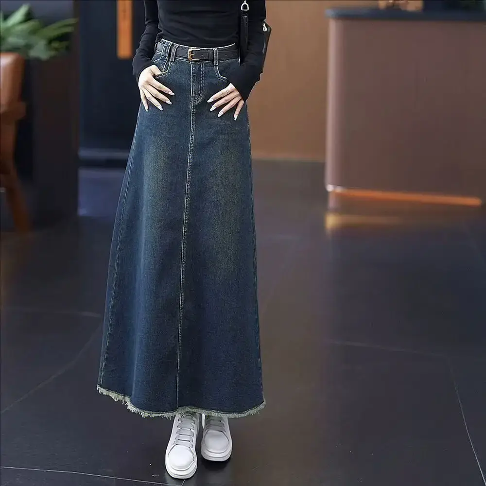 Women A-Line Dark Blue Denim Skirt 2025 — feature 1