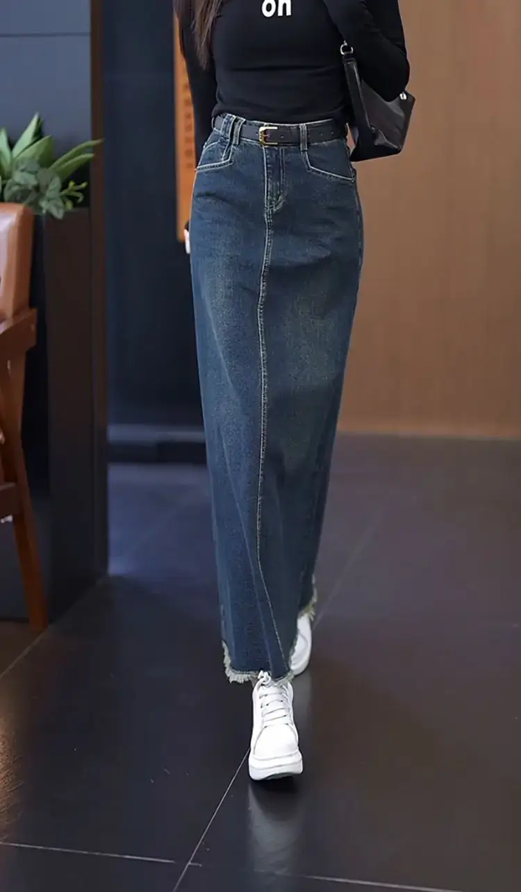Women A-Line Dark Blue Denim Skirt 2025 — feature 11
