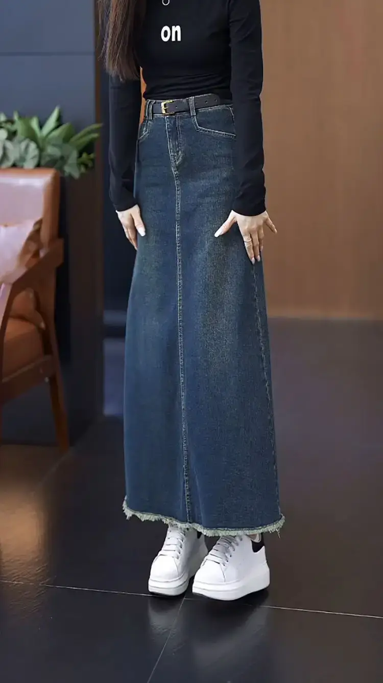Women A-Line Dark Blue Denim Skirt 2025 — feature 12