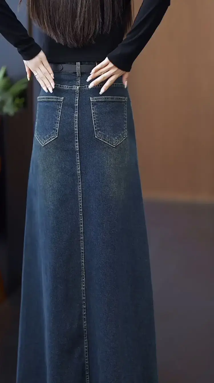 Women A-Line Dark Blue Denim Skirt 2025 — feature 13