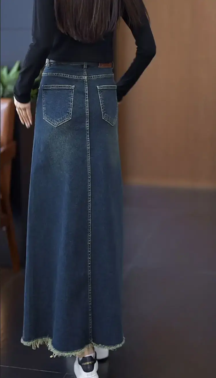 Women A-Line Dark Blue Denim Skirt 2025 — feature 14