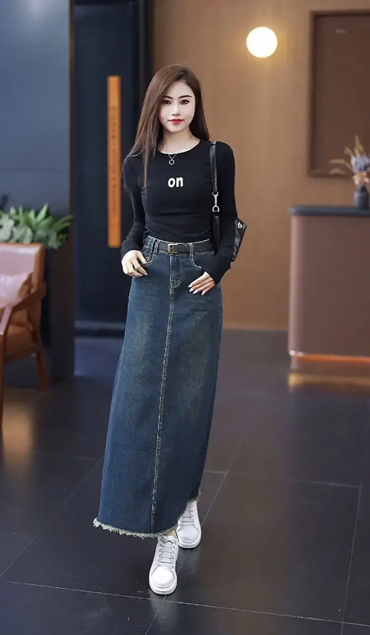 Women A-Line Dark Blue Denim Skirt 2025 — feature 15