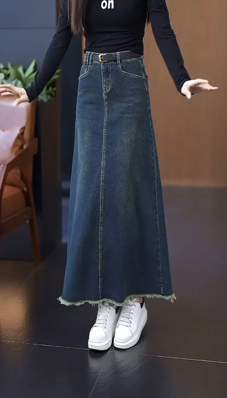 Women A-Line Dark Blue Denim Skirt 2025 — feature 17