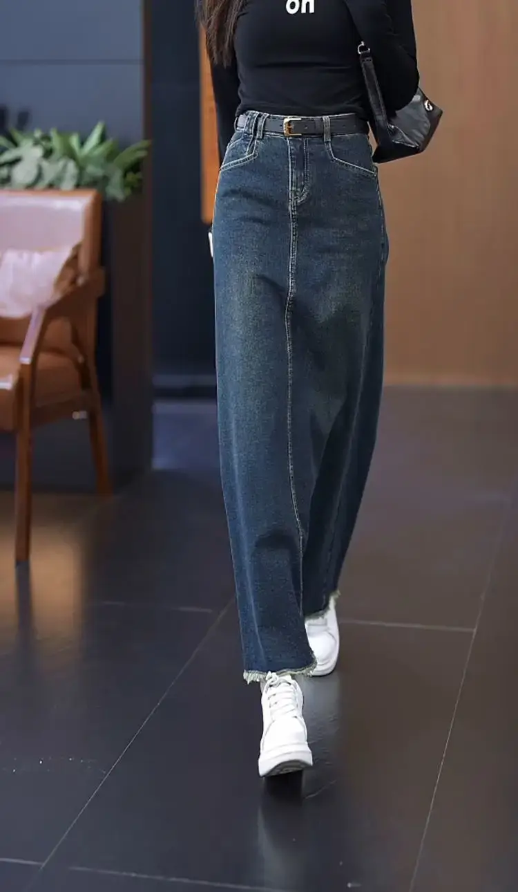 Women A-Line Dark Blue Denim Skirt 2025 — feature 18