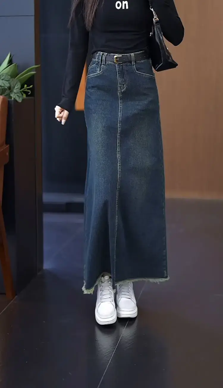 Women A-Line Dark Blue Denim Skirt 2025 — feature 19