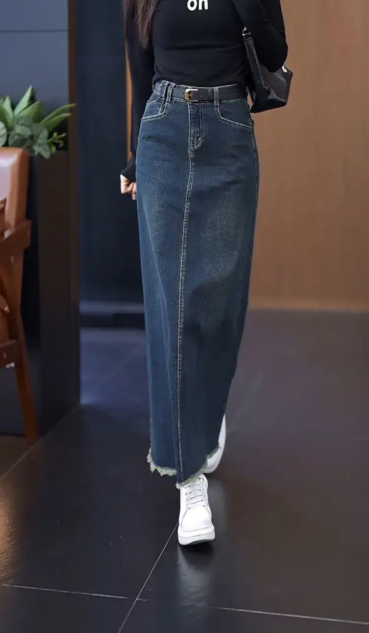Women A-Line Dark Blue Denim Skirt 2025 — feature 20