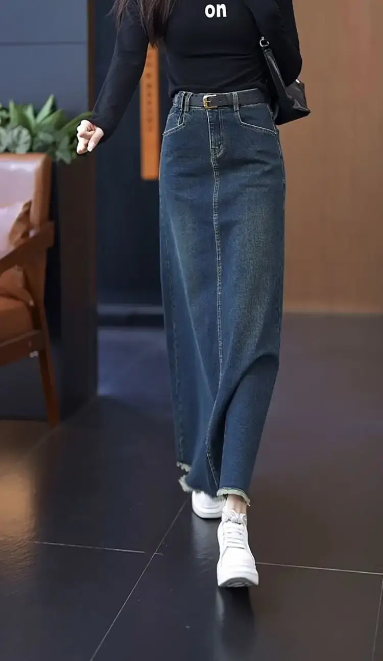 Women A-Line Dark Blue Denim Skirt 2025 — feature 21