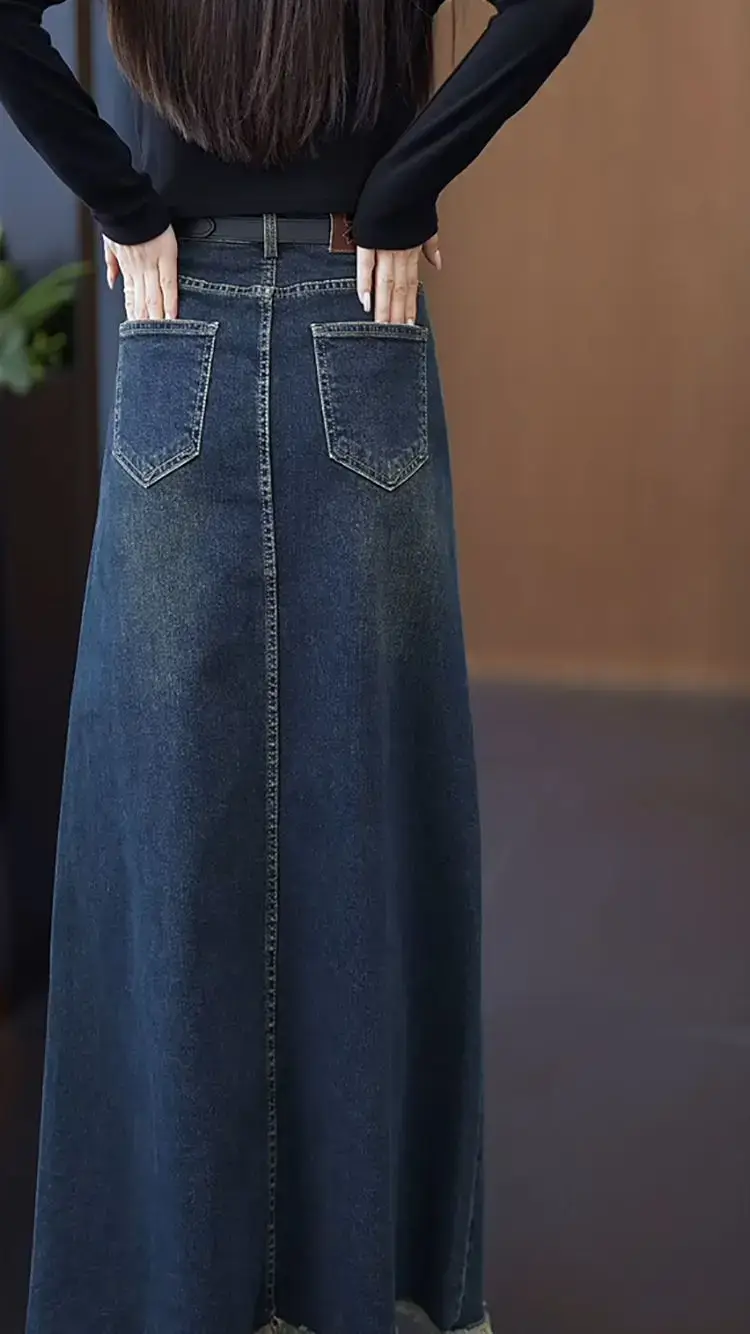 Women A-Line Dark Blue Denim Skirt 2025 — feature 22
