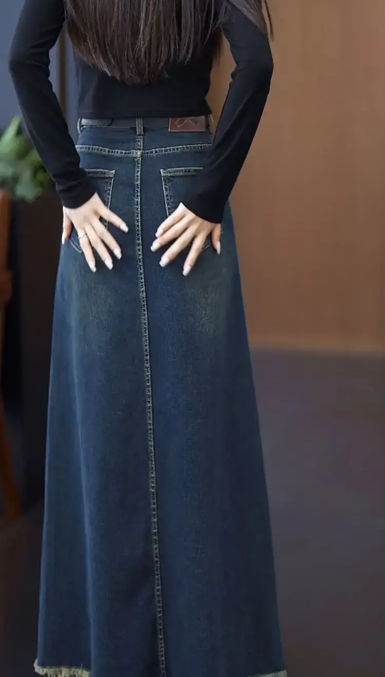 Women A-Line Dark Blue Denim Skirt 2025 — feature 24
