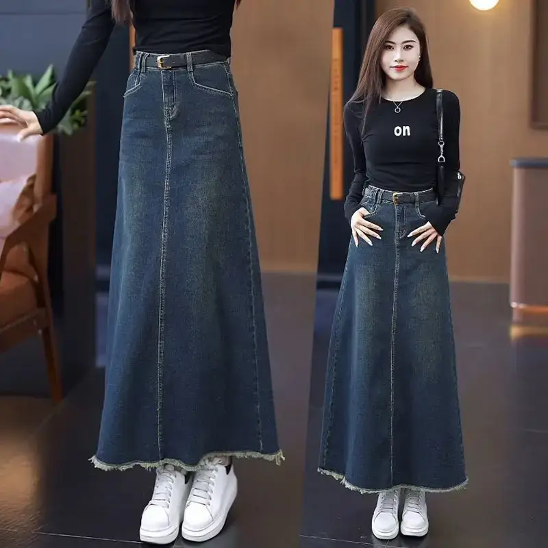 Women A-Line Dark Blue Denim Skirt 2025 — feature 3