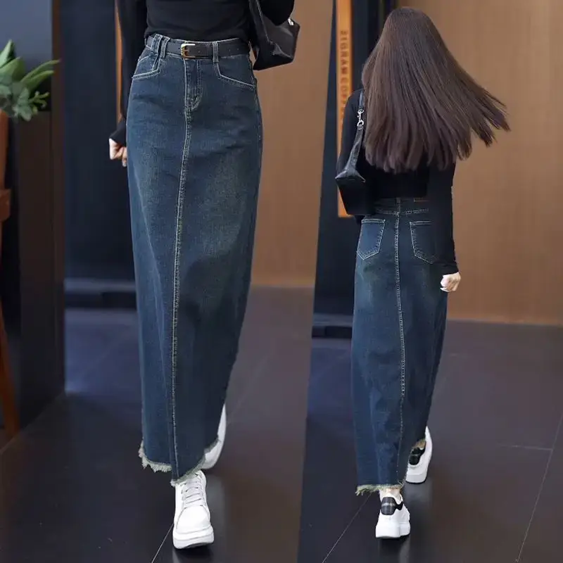 Women A-Line Dark Blue Denim Skirt 2025 — feature 4