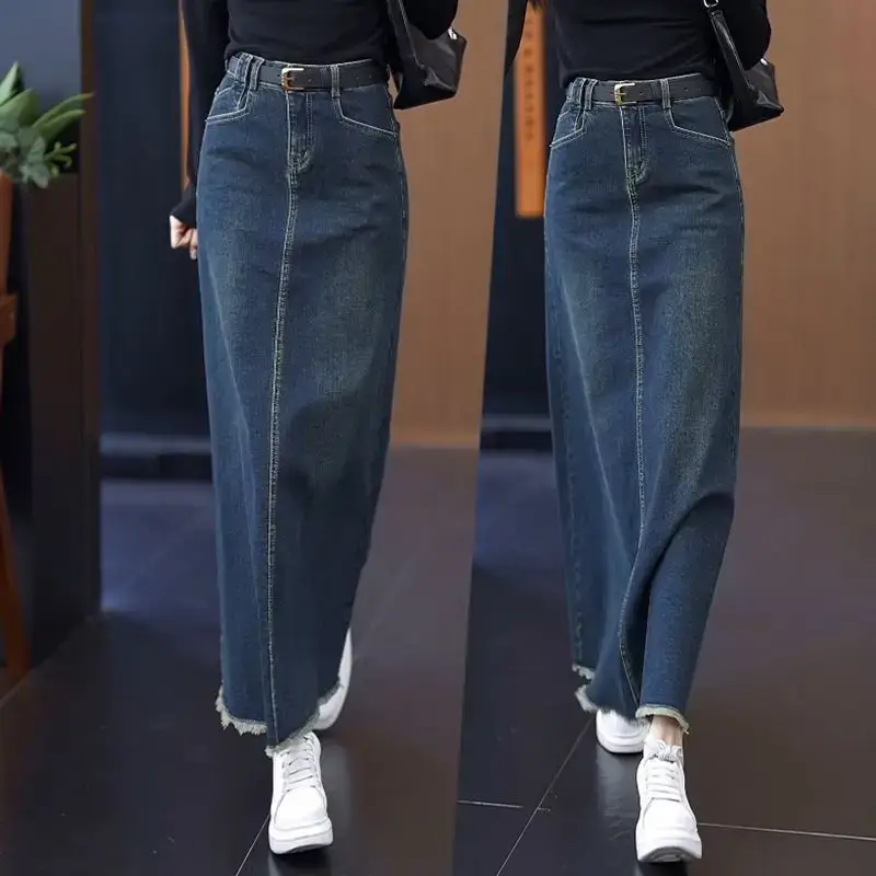 Women A-Line Dark Blue Denim Skirt 2025 — feature 5