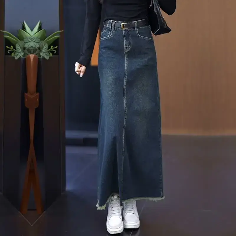 Women A-Line Dark Blue Denim Skirt 2025 — feature 6
