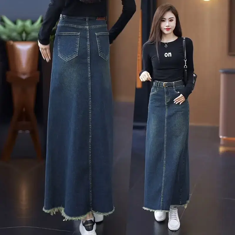 Women A-Line Dark Blue Denim Skirt 2025 — feature 7