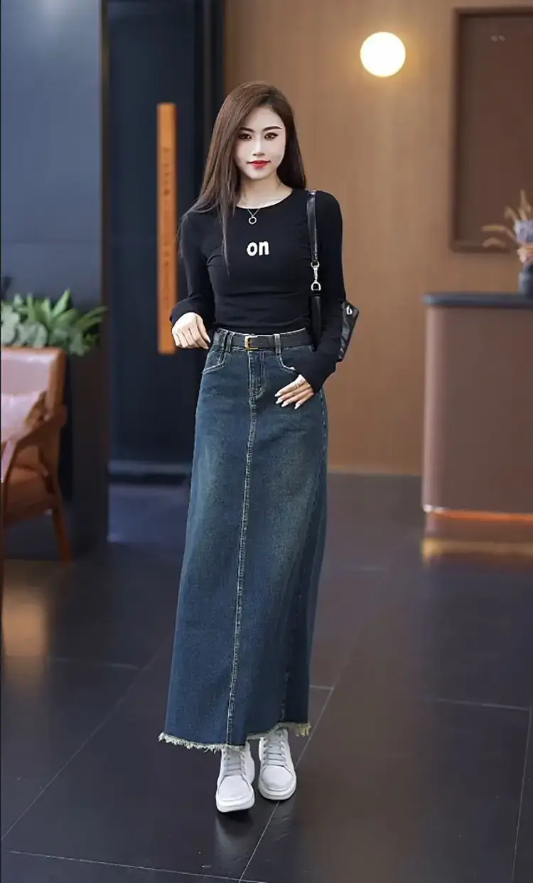 Women A-Line Dark Blue Denim Skirt 2025 — feature 8