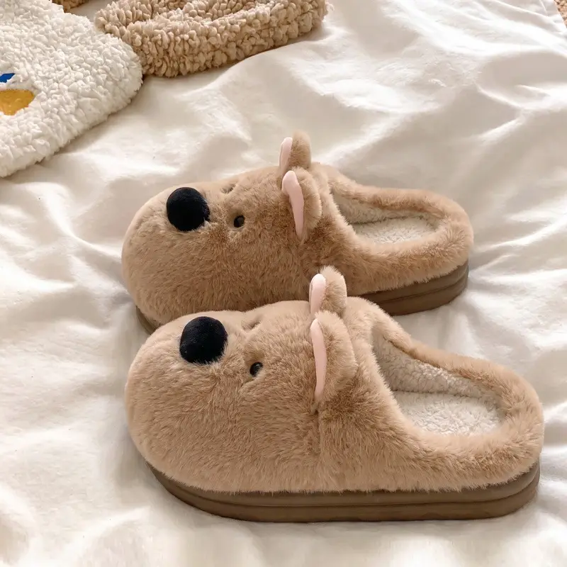 Cute Puppy Cotton Slippers for Women Winter Home Indoor Plush Warm Women's Home Soft Bottom Non-Slip Cotton Slippers Wholesale - Image 4