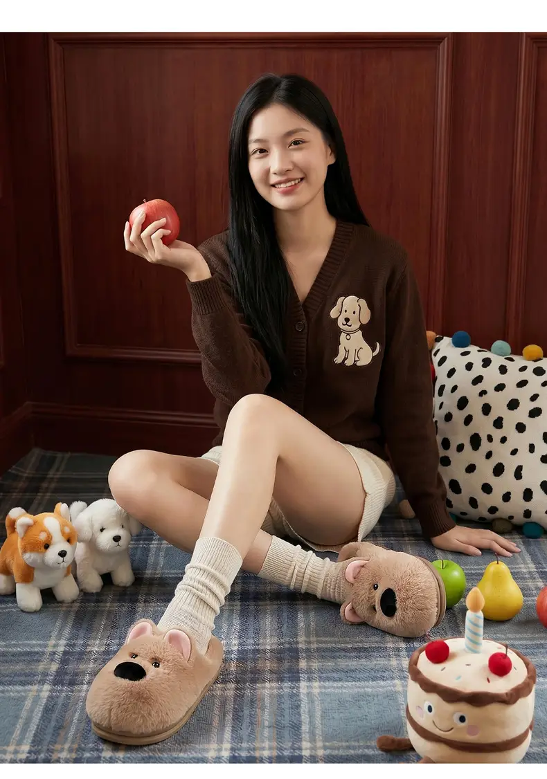 Cute Puppy Cotton Slippers for Women Winter Home Indoor Plush Warm Women's Home Soft Bottom Non-Slip Cotton Slippers Wholesale — feature 33