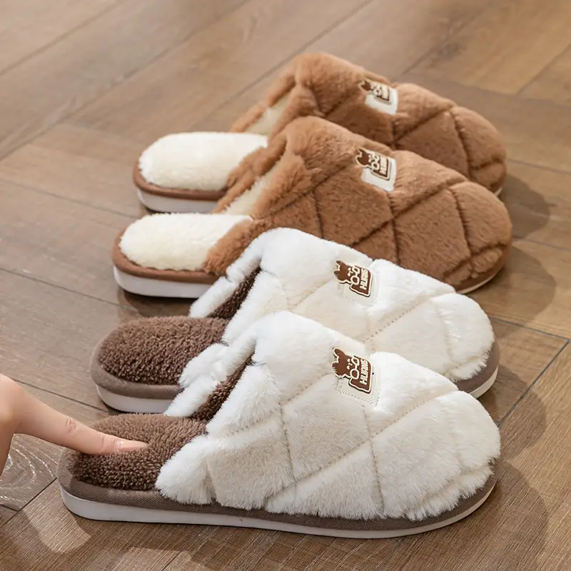 Women Cotton Quilted Slippers Brown Warm Winter - Image 3